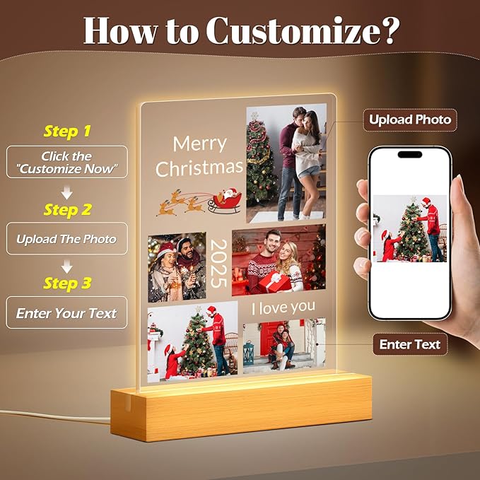 Custom Picture Frames with Photo, Personalized Photo Frame with Night Light - Image 2