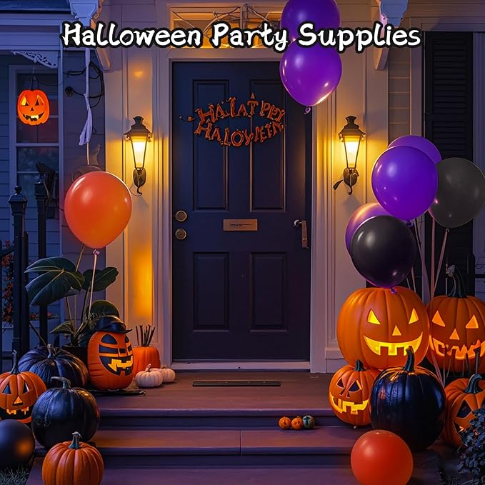 Orange and Black Balloons with Ribbons, 12-Inch Halloween Party Orange Purple - Image 4