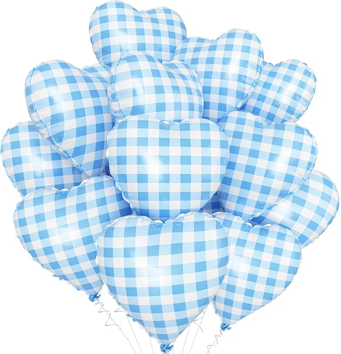 Blue White Checkered Heart Balloons by Adorely