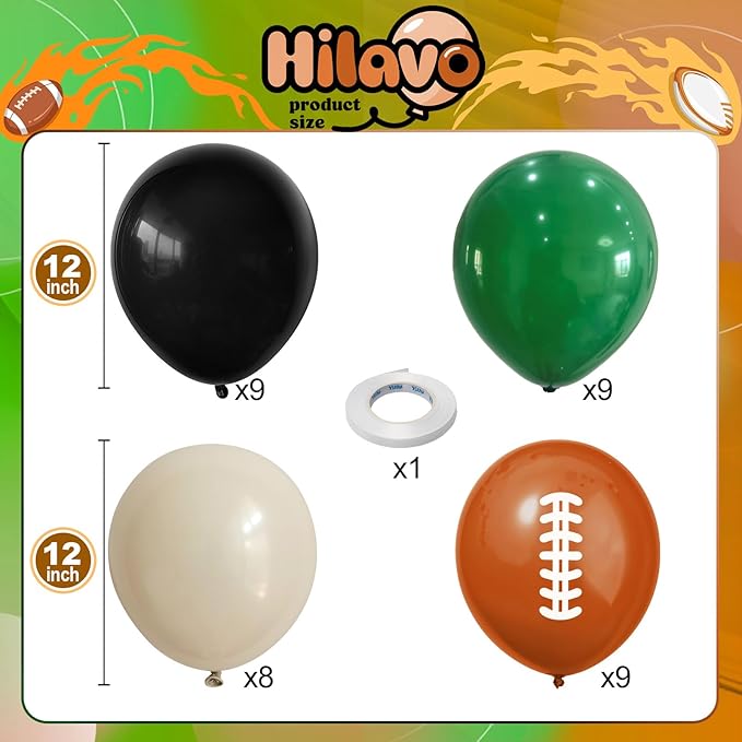 Football Balloons, 12 Inch Dark Green Black White Sand - Image 2