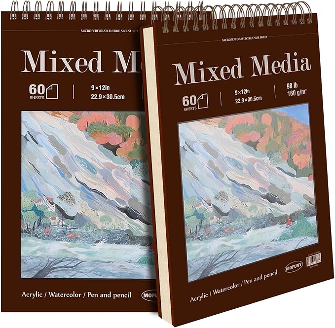 Mixed Media Sketchbook 9" x 12", 60 Sheets Each, 2 Pack, Heavyweight Drawing by SketchBook