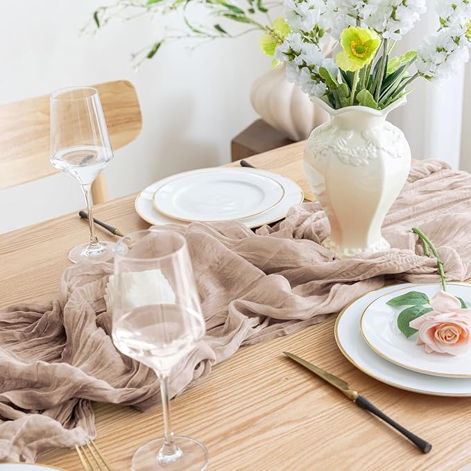 Asee'm 12pcs Cheesecloth Table Runner 120 Inches Long Nude Pink Boho Gauze - Image 5