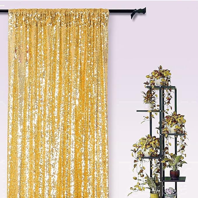 Gold Sequin Backdrop Curtains 4 Panels 2FTx8FT Glitter Gold Drapes Photo - Image 8
