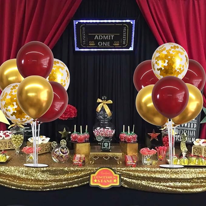 TONIFUL 4 Set Burgundy Red Gold Balloon Centerpieces - Image 4