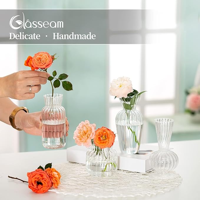 Modern Clear Glass Bud Vase Bulk Set: Glasseam 16Pcs Small Mini Flower - Image 5