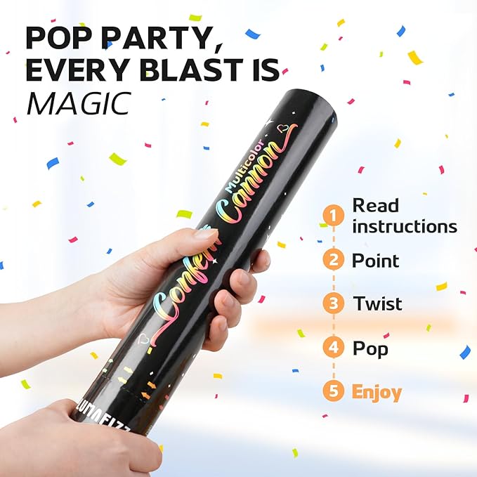 12 InchConfetti Biodegradable [6 Pack Confetti Cannons | Multicolor Confetti - Image 2