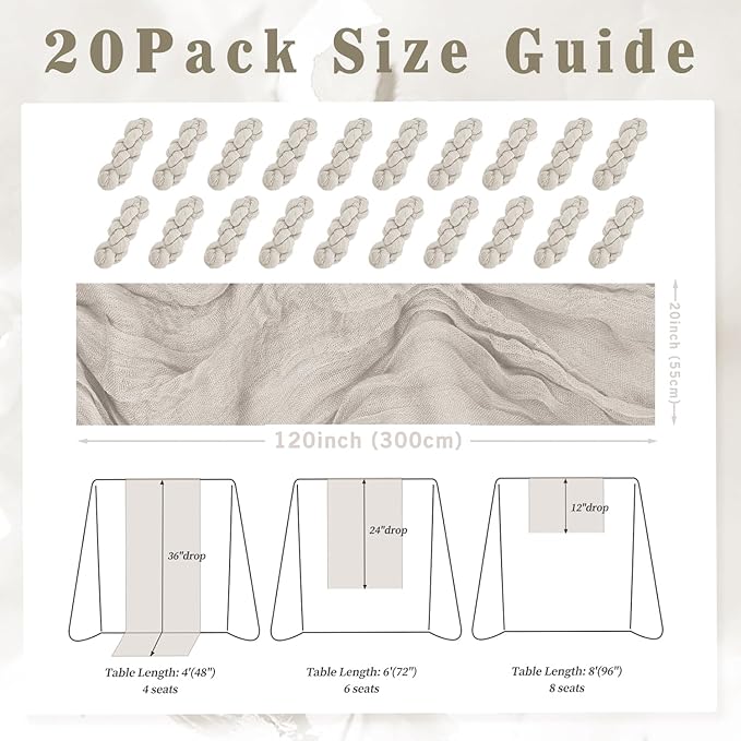20 Pack Rose Brown Cheesecloth Table Runner 10FT Rustic Gauze Fabric Cheese - Image 2