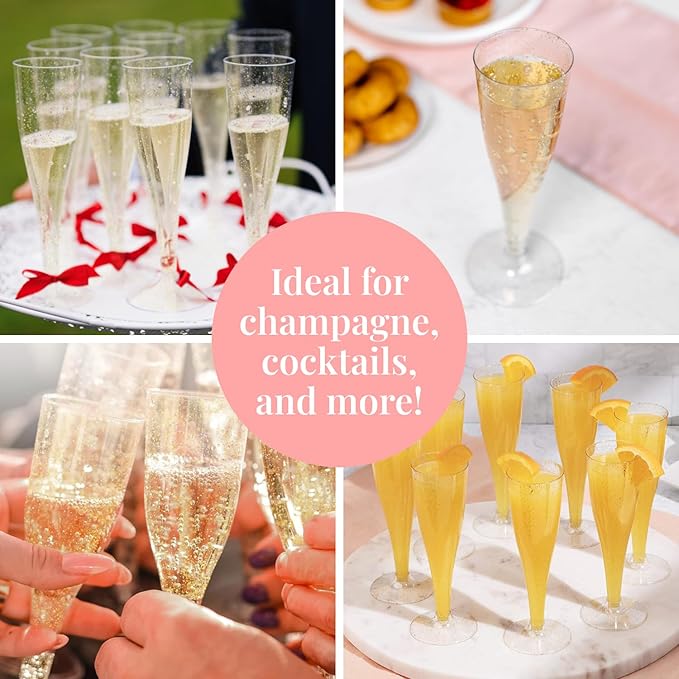 Prestee 100 Gold Plastic Champagne Flutes - Image 6