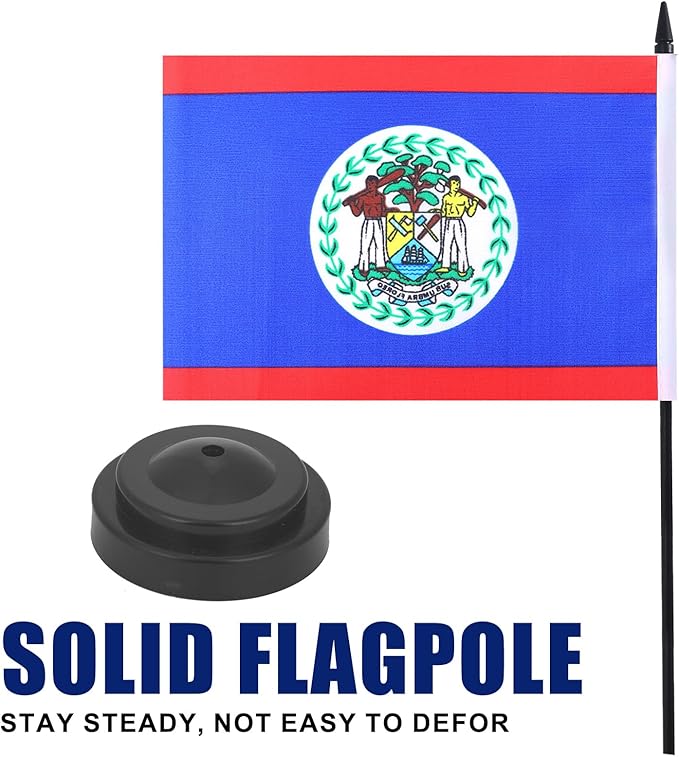 Belize Desk Flag 12" Solid Pole Deluxe Set Belizeans Flags Banner Mini Small - Image 3