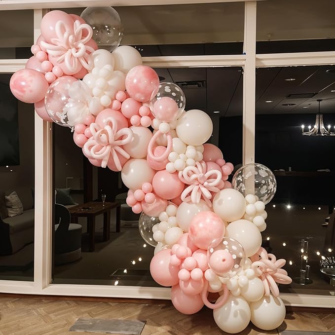 Pink Bow Latex Balloons, Bow Printed Balloon Metallic Confetti Balloon - Image 6