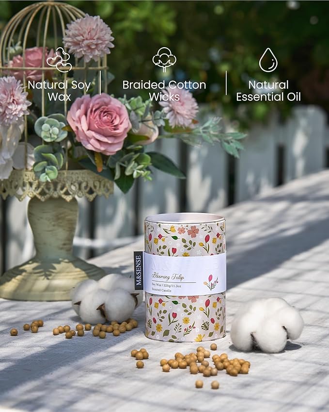 M&SENSE Blooming Tulip Scented Candle, Medium Jar Candle 11.3oz Natural Soy Wax - Image 3