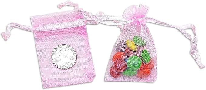 TheDisplayGuys 100-Pack XS 2 x 2 3/4" Pink Sheer Organza Gift Bags - Image 3