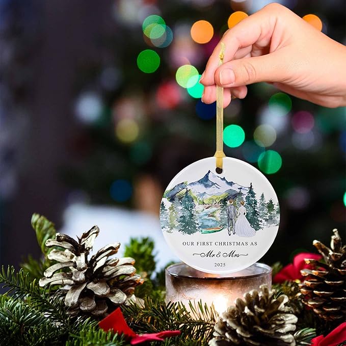 Our First Christmas Ornament Gift 2025, Just Married Ceramic Ornaments as Mr - Image 8