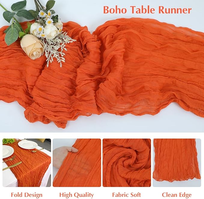 10 Pack Orange Cheesecloth Table Runner -21*120Inch Long Boho Wedding Table - Image 3