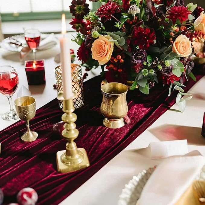Luxurious Velvet Table Runner, 10ft Wedding Reception Decorations, 20x120inch - Image 3