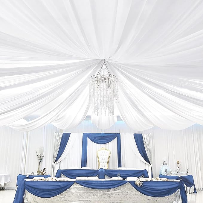 6 Panels White Ceiling Drapes 5ftx30ft Sheer Drapery Ceiling Curtains Chiffon - Image 5