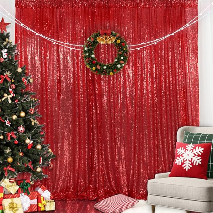 SquarePie Sequin Backdrop 6FT x 8FT Red Curtain Background - Image 2