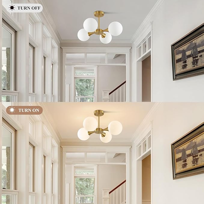 KCO Lighting Modern Globe Ceiling Light Gold Semi Flush Mount Sputnik - Image 4