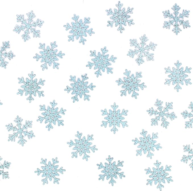 200PC Blue Glitter Snowflake Confetti Winter Wonderland Table Decorations - Image 7