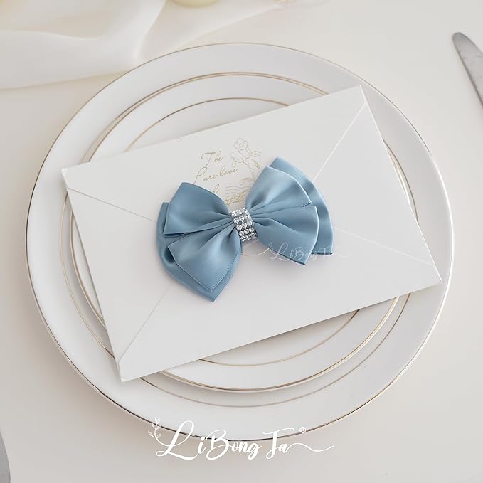 Satin Bows 4'' Premade Dusty Blue Ribbon Bow, Wrapping Bows - Image 8