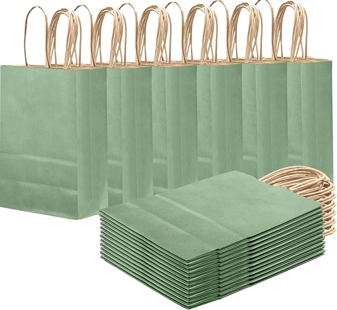 qiqee Aqua Green Gift Bag with Handles Bulk 24Pcs Paper Bags -8.3"x6"x3. 15" by Qiqee