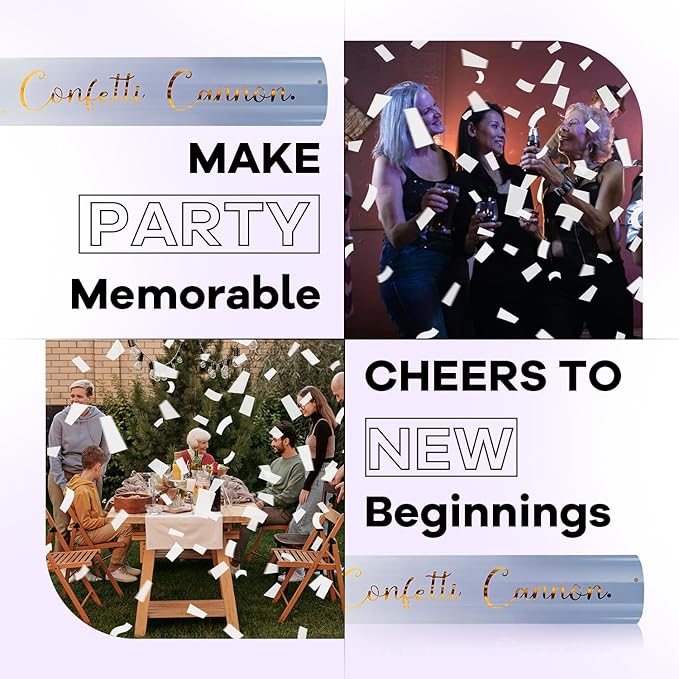 Confetti Poppers White Confetti Cannon 12 Pack Party Poppers - Image 5