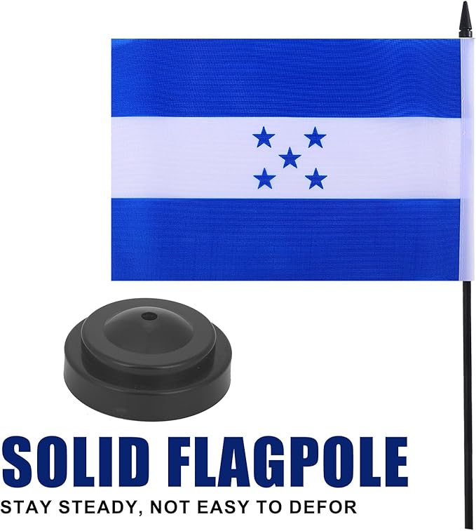 Honduras Desk Flag 12" Solid Pole Deluxe Set Hondurans Flags Banner Mini Small - Image 3