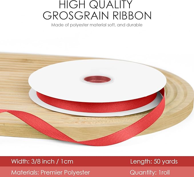 50 Yards 3/8 inch Grosgrain Ribbon, Solid Color Fabric Ribbon Perfect - Image 2