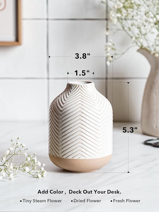 Small Boho Vase for Decor, Rustic Farmhouse Vase for Pampas Grass, Eucalyptus - Image 3