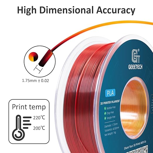 Geeetech Silk PLA Tri Color Filament 1.75mm 3D Printer Filament, Coextrusion - Image 4