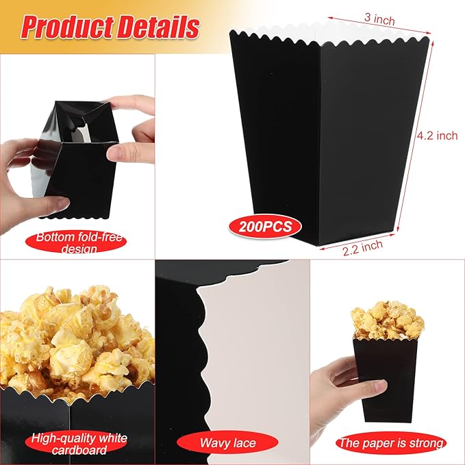 200 Pcs Popcorn Boxes Mini Paper Popcorn Box Cardboard Popcorn Container - Image 2