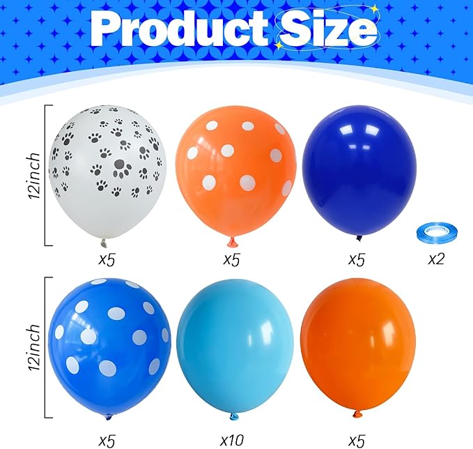 Blue and Orange Balloons Set, 12 Inch Orange Royal Pastel Dark Blue Balloon - Image 2