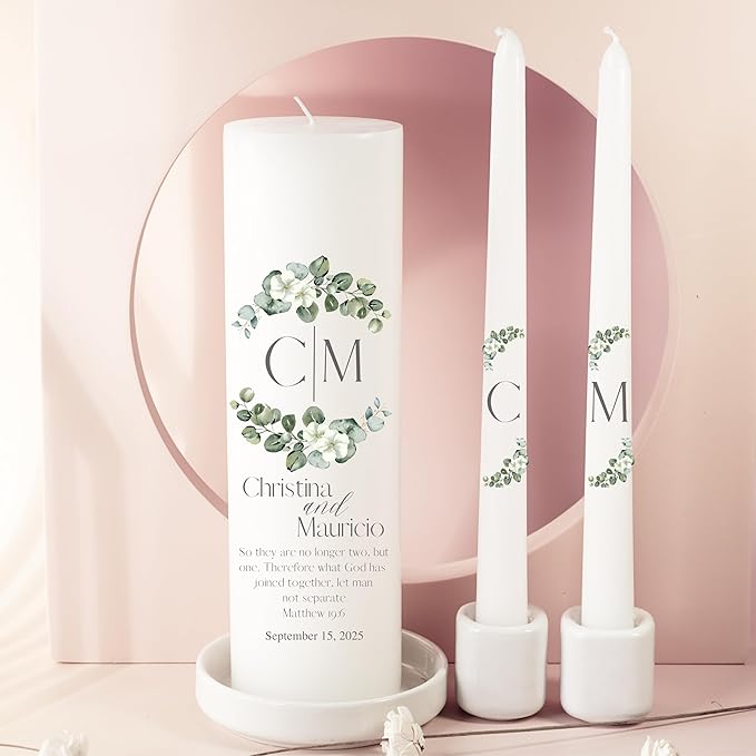 Unity Candles for Wedding, Modern Unity Set, Custom and Personalized Pillar and - Image 2