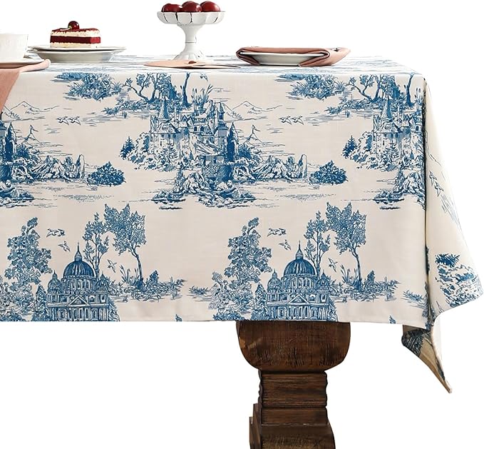 patdrea Designer Vintage Cyan Extra Long Tablecloth by Welcometopatdrea