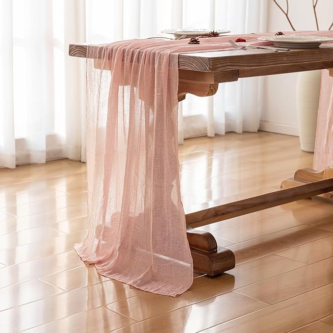 6pcs Pink Gauze Rustic Cheesecloth Table Runner 120 Inch 10 FT - Image 3