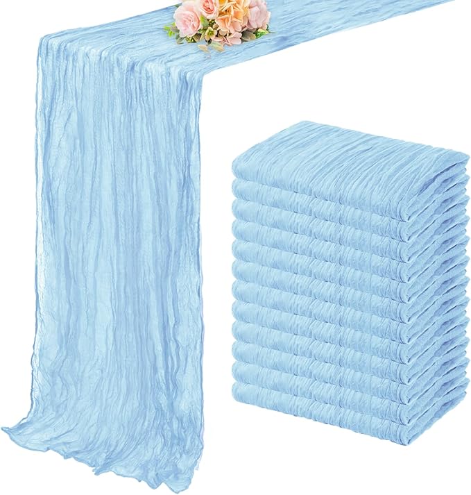 12 Pack Baby Blue Cheesecloth Table Runner 20 x 120 Inch Long Rustic Gauze by FoliafeelHome