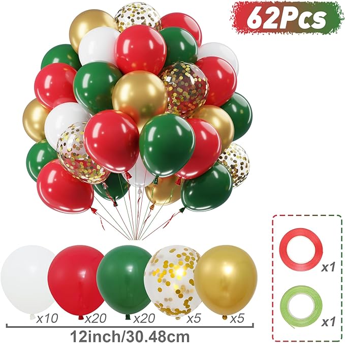 Christmas Red Green Gold Balloons Set - Image 2