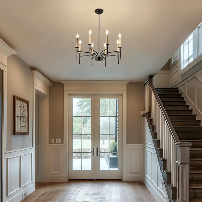 8 Light Modern Farmhouse Black and Gold Chandelier - Image 3