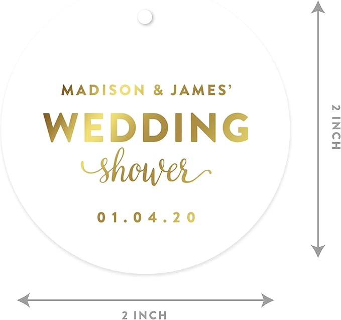 Andaz Press Personalized Round Circle Wedding Gift Tags, Metallic Gold Ink - Image 3