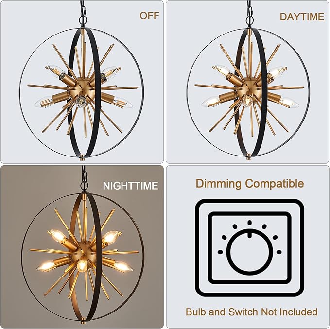 17.72'' Black Gold 8-Light Globe Sputnik Chandelier Modern Industrial - Image 5