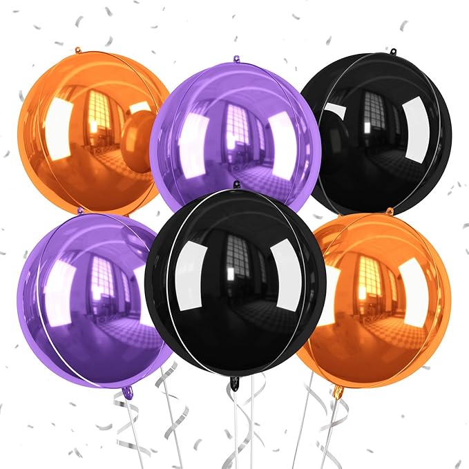 Halloween Black and Orange Foil Balloons, 22 Inch Big Round Foil Balloon by Saxuxu