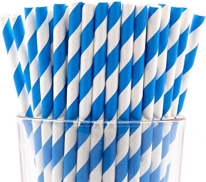 Pack of 300 Sky Blue Swirls Biodegradable 4-Ply Paper Drinking Straws by Stephanie+Imports