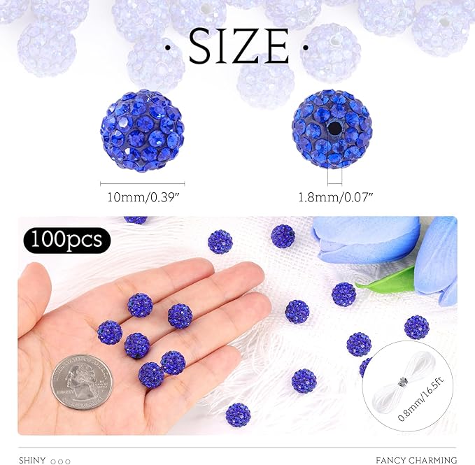 100 Pcs 10 Mixed Colors Rhinestone Beads - Image 2