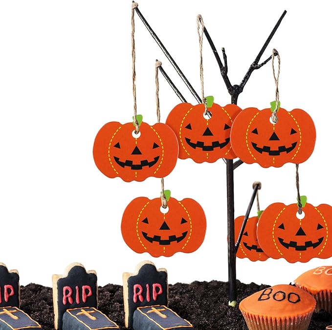 100 Pieces Halloween Pumpkin Gift Tags Paper Hanging Pumpkin Tags Pendants - Image 2