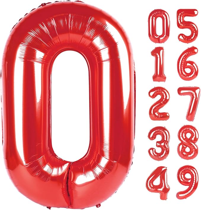 Red Number 0 Balloon 40 Inch, Large Red 0 Number Balloons, Foil Mylar Helium by Upgesy