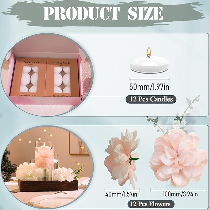 24 Pcs Floating Candles for Centerpieces and Floating Flowers Artificial - Image 3