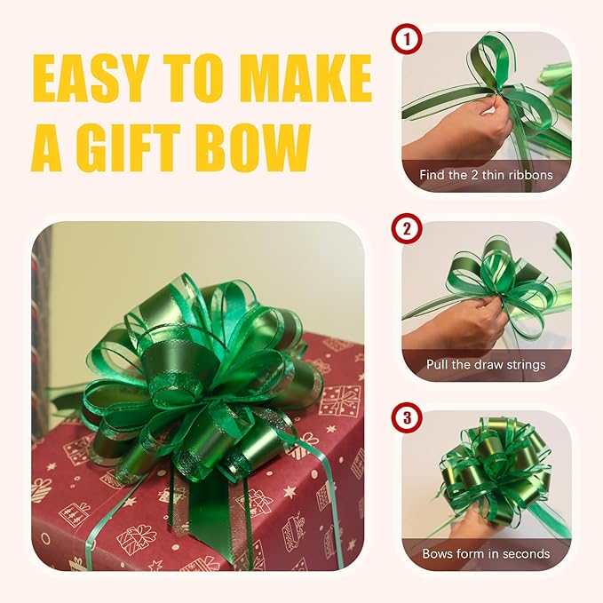 6 PCS 6 Inch Organza Green Pull Bows - Image 8