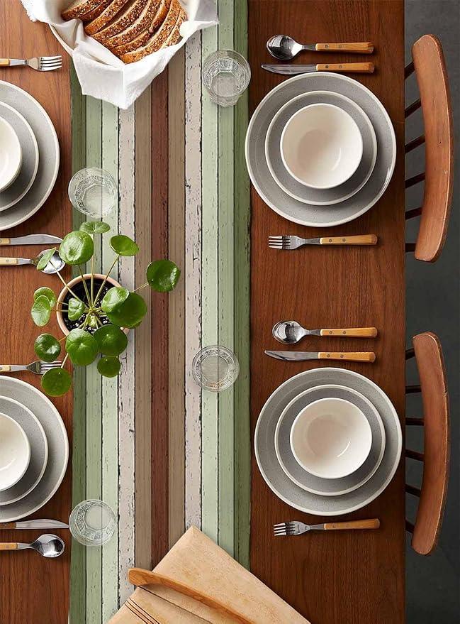 Sage Green Wooden Cotton Linen Table Runner - Image 5