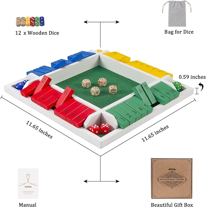 AMEROUS Shut The Box Dice Game-12 inches-Colorful Design-1-4 Players-12 - Image 4