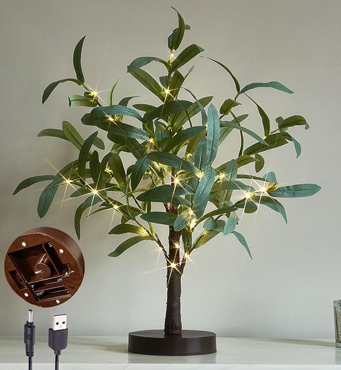 LITBLOOM Lighted Tabletop Olive Tree 18IN 50 LED Fairy Lights by LITBLOOM